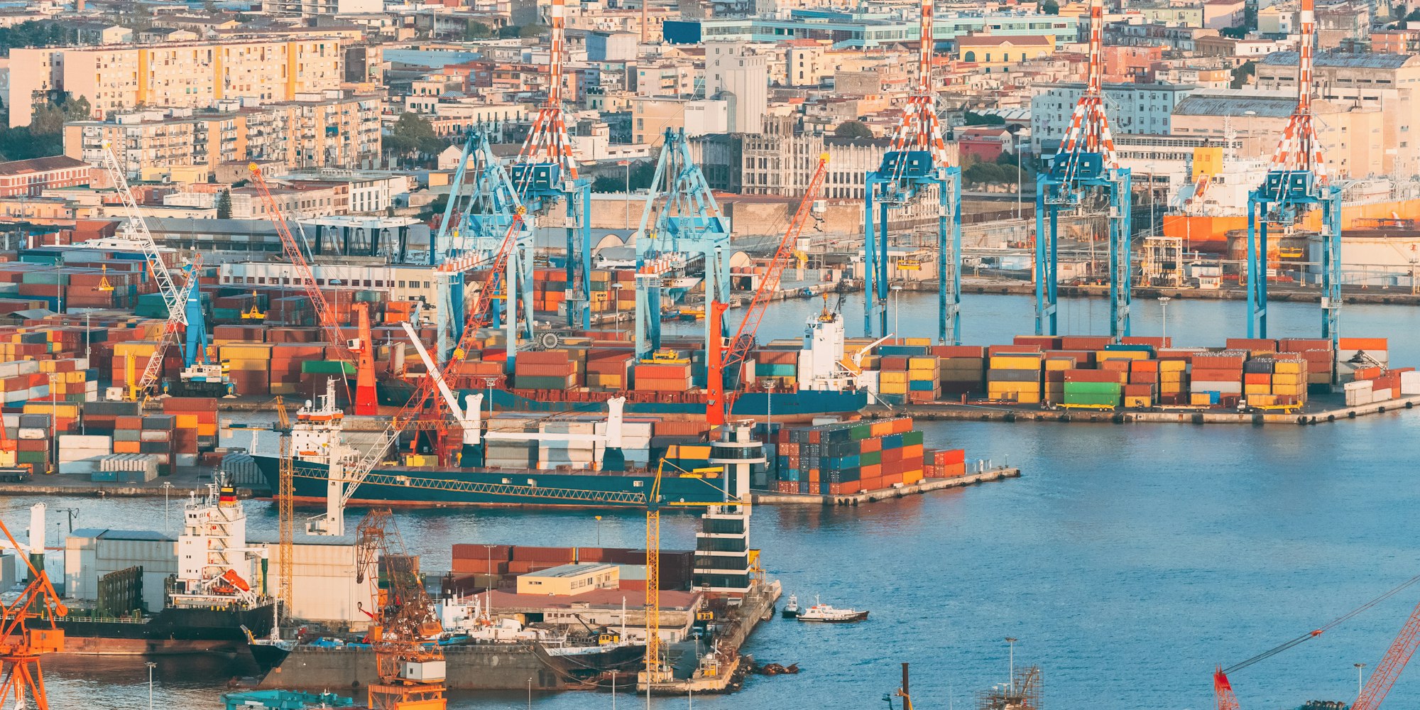 Top View Of Container Terminal In Port. Elevated View
